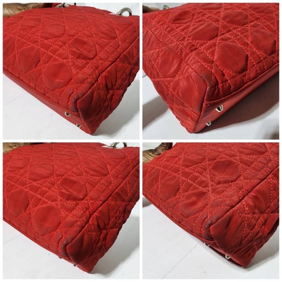 Authentic Christian Dior Vintage Canage Quilted Nylon Lady Dior Hand Bag Red - Picture 10 of 16